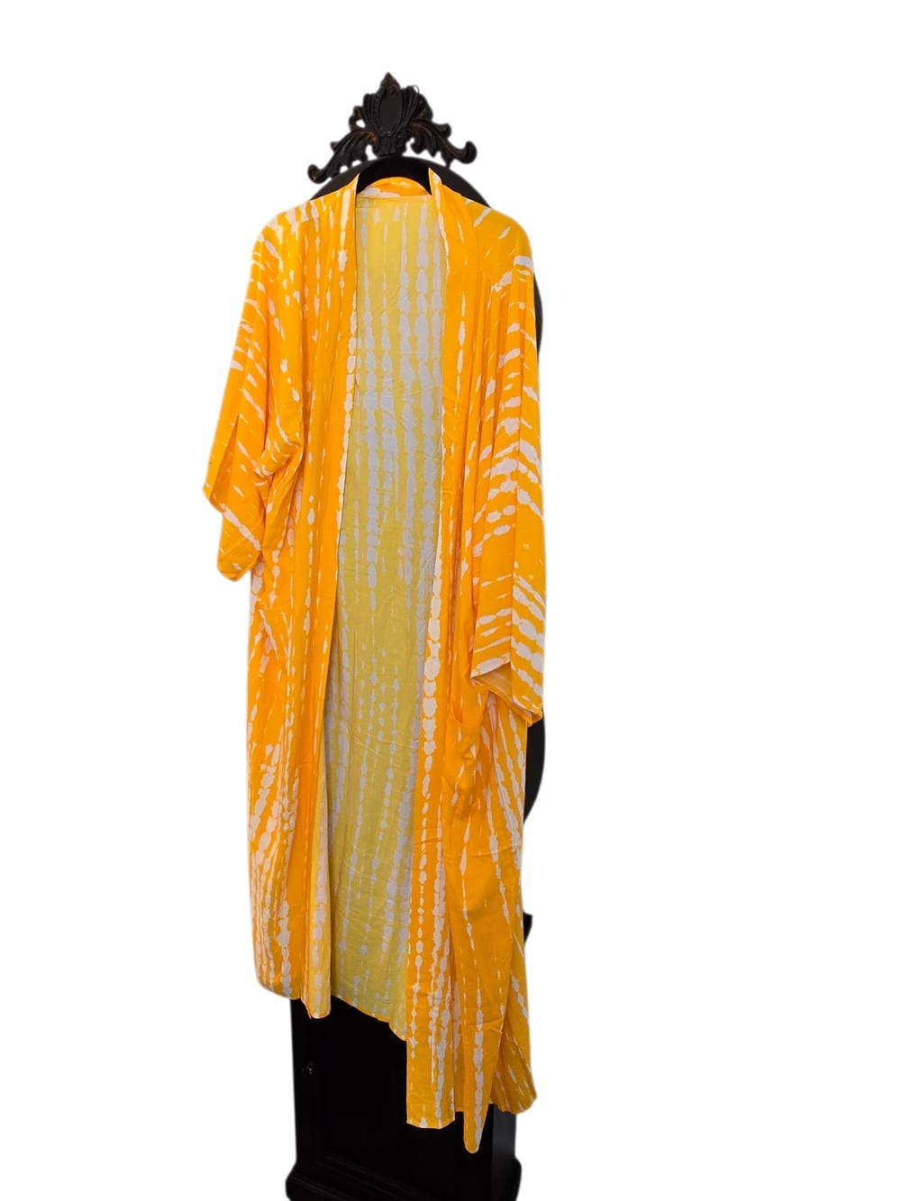 Source Unknown Yellow and White Tie-Dye Kimono Top